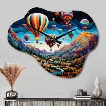 Teal Hot Air Ballon Mosaic - Asymmetric Metal Wall Clock